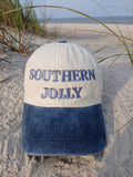 Baseball cap embroidered with the words Southern Jolly.