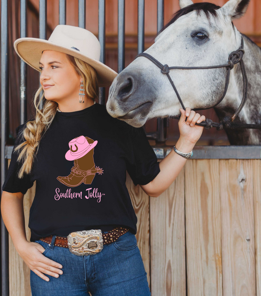 Western T-Shirt With Cowgirl Hat and Cowgirl Boots