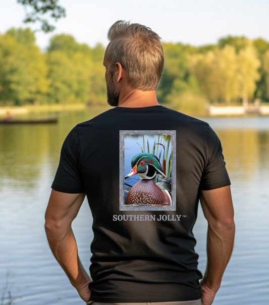 Black T-Shirt With Wood Duck Design